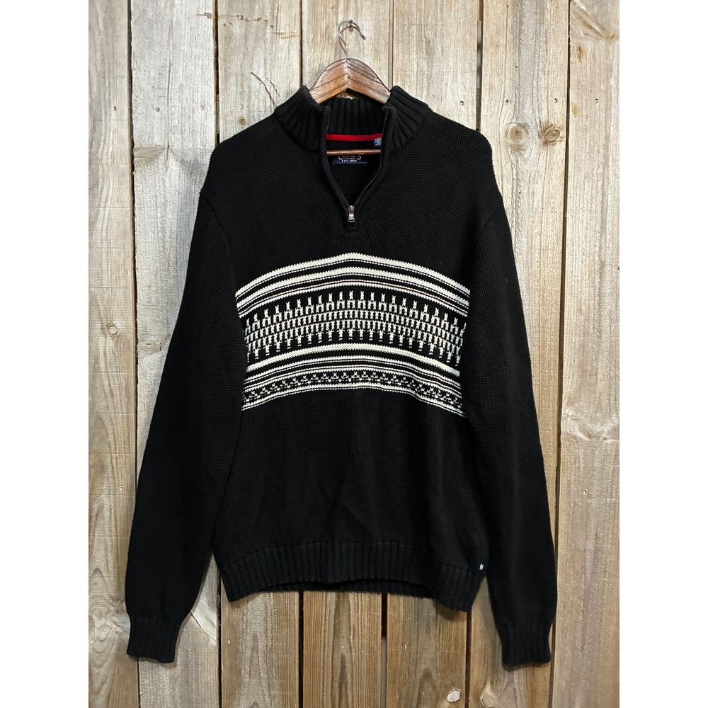 Chaps Mens XXL Black Cotton Quarter Zip Fair Isle Pullover Sweater 750814064001